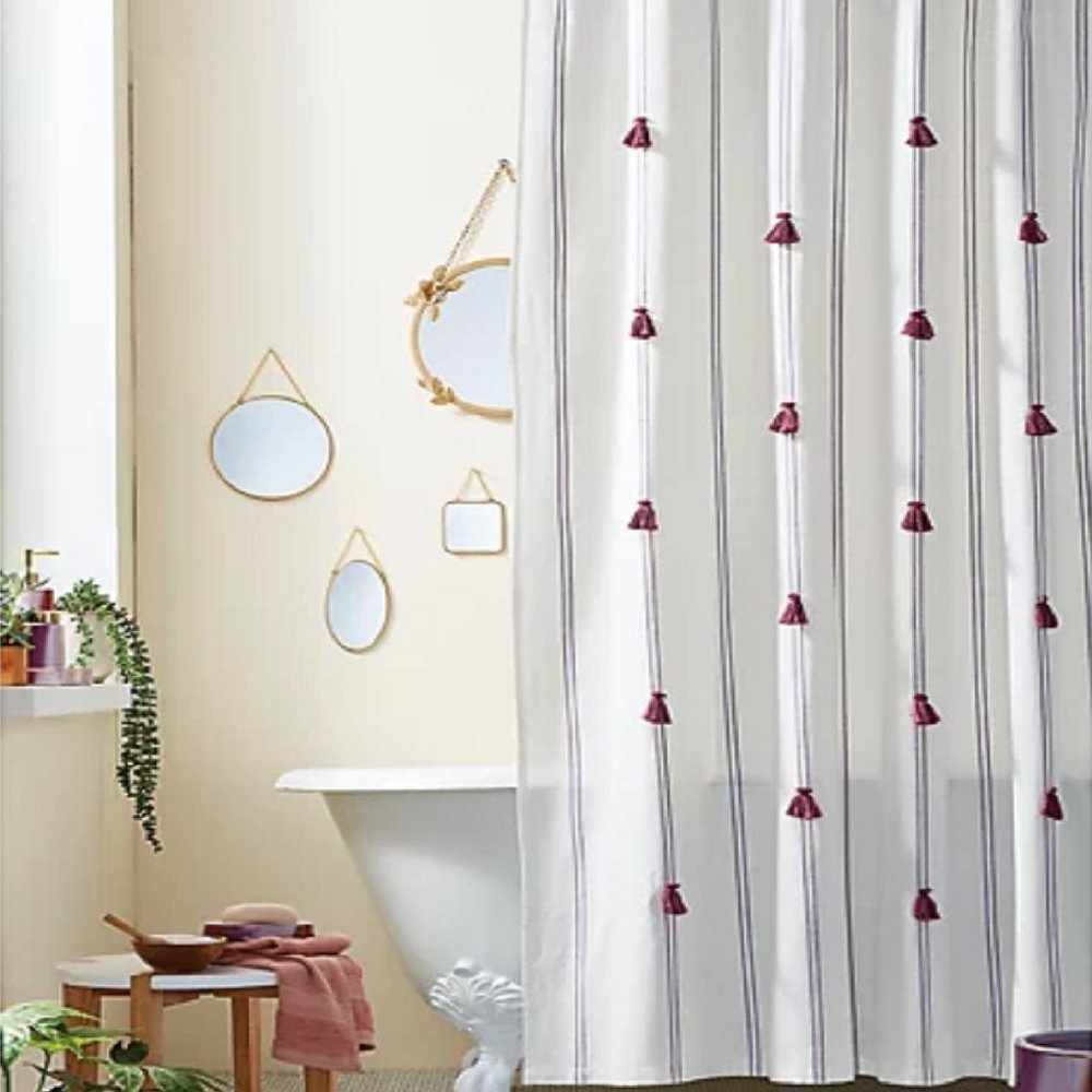2 brand new LAVENDER Wild Sage™ 72"x72" Jordana Stitched Stripe Shower Curtains - Picture 5 of 6